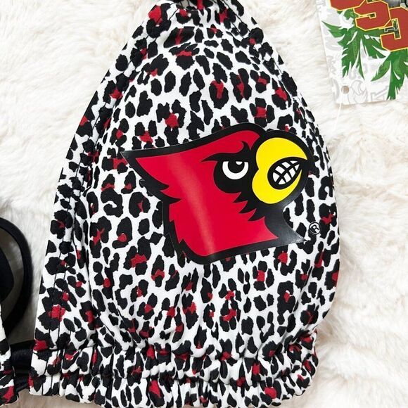 University of Louisville Cardinals Red Black White Cheetah Print Bikini‎ Top NWT - Picture 2 of 4